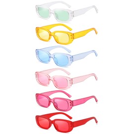 YQVIE 6 Pack Rectangle Sunglasses Bulk for Women Men Trendy Sunglasses Pack for Party Favors (Bright2)