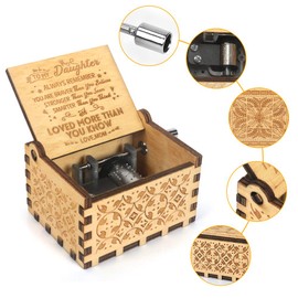 Music Box Hand Crank Engraved Musical Box-U R My Sunshine Mechanism Antique Vintage Personalizable Gift for Daughter from Mom(You are Stronger Than You Seem) on birthday Christmas