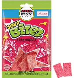 DOUzzle Graduation Treats - Sour Bitez Chewy Candy Strips Red Strawberry (4 OZ - Pack of 1) Goodie Bag Stuffer, Pinata Filler - Kosher Parve