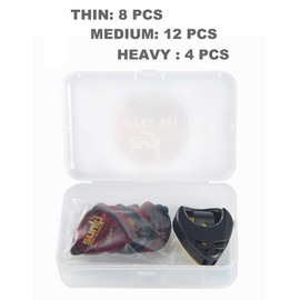 Premium Guitar Picks 24pcs Thin Medium Heavy Gauge Variety Pack with Picks Holder Plastic Picks Box SUNLP Celluloid Guitar Picks for Acoustic Classical Electric Guitar Bass 0.46mm & 0.71mm & 0.96mm