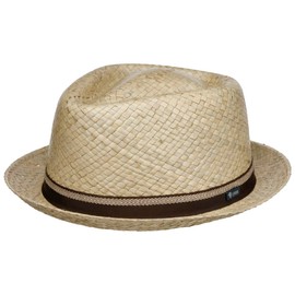 Lipodo Bemiro Player Straw Hat Women/Men (54-61 cm) - Made in Italy - Braided Player Hat with Trim Band - Pork Pie Made of Straw - Plain Trilby - Spring/Summer, Natural brown, S