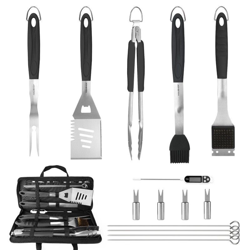 HAUSHOF 15PC Grilling Accessories BBQ Grill Set Barbecue Utensils 16.5"