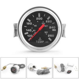 Dyno Racing 2" 52mm 12V Pointer Mechanical Water Temperature Temp Gauge (40-120℃,100-250℉),Yellow Light Car Meter with Sensor NPT 1/2,1.8m Wire Length