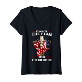 Womens Stand for the flag kneel for the cross shirt V-Neck T-Shirt