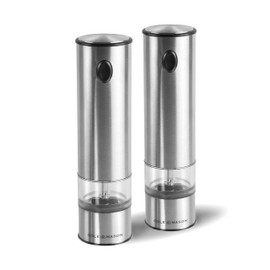 Cole & Mason Battersea Electronic Salt & Pepper Mill Gift Set - One-Button Electric Spice Grinder with Large Grinding Chamber - Adjustable Grind Knob - Electric Kitchen Tool - Stainless Steel