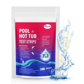 Pawfly 7 in 1 Pool Test Strips, Pool Spa and Hot Tub Test Strips, 100 Quick and Accurate Strips, Pool Water Testing Kit for pH Free Chlorine Total Chlorine Hardness Bromine Cyanuric Acid & Alkalinity
