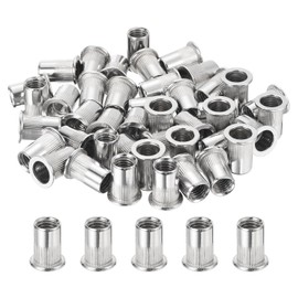 sourcing map 100Pcs Rivet Nuts Flat Head, M10 Stainless Steel 304 Threaded Insert Nuts Knurled Body