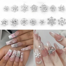 20Pcs Snowflake Nail Charms Bows Nail Art Charms Christmas Nail Charms for Acrylic Nails, Shiny Crystals Silve Diamonds Bows Snowflake Xmas Design Nail Rhinestones Jewelry for Holiday Nails (2 Styles)