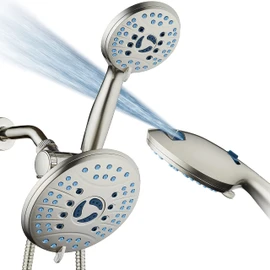 AquaCare As-Seen-On-TV High Pressure 50-mode Rain & Handheld 3-way Shower Head Combo - Anti-clog Nozzles/Tub, Tile & Pet Power Wash/Extra Long 6 ft. Stainless Steel Hose/Nickel Finish