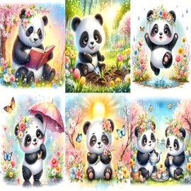 Pandas Animal Prints for Nursery Prints Set of 6, Whimsical Wall Art, Gender-Neutral Watercolor Nursery Decor, Unframed Wall Art, Baby Room Decor, Woodland Animals (Set of 6) 8 inch x 10 inches.