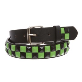 Beltiscool Kids 1" Snap On Punk Rock Studded Leather Belt, black/lime green | m-28