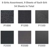 FRIMOONY Wet Dry Sandpaper, Assorted 3000/2500/2000/1500/1200/1000 Grit for Automotive Wood