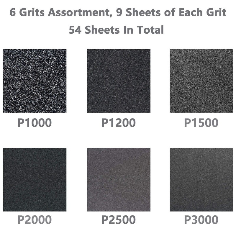 FRIMOONY Wet Dry Sandpaper, Assorted 3000/2500/2000/1500/1200/1000 Grit for Automotive Wood