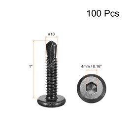 uxcell Hex Socket Self Tapping Screws, #10 x 1 410 Stainless Steel Sheet Metal Flat Head Drilling Screw 100pcs, Black