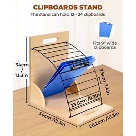 Gamenote Wooden Black Clipboard Organizer, 12-Slot Storage Holder, Desktop File Organizer with Handles, 10 x 13 x 13 inches, Multi-colorClipboard with Storage