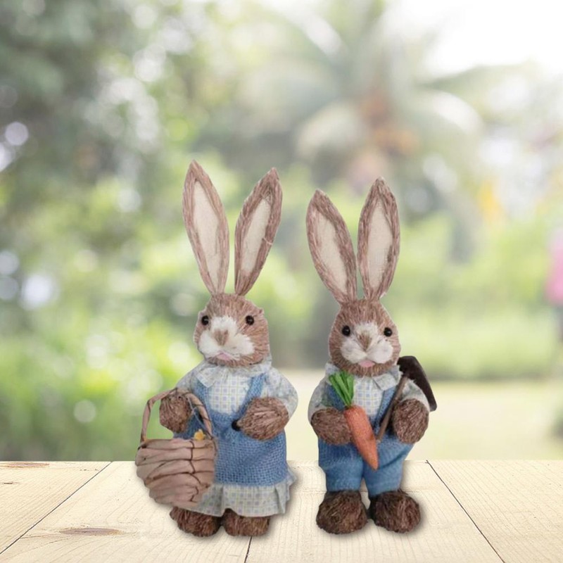 Simulation Straw Rabbit Bunny Easter Decorations Cute Holiday Decor Supplies