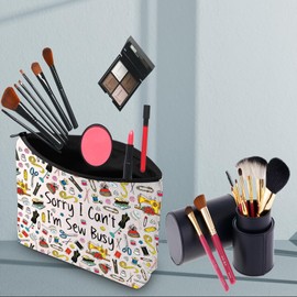 PWHAOO Funny Tailor Makeup Bag Sorry I Can't I'm Sew Busy Cosmetic Bag Knitting Cosmetic Bag Sewing Lover Gift (I'm Sew Busy B)