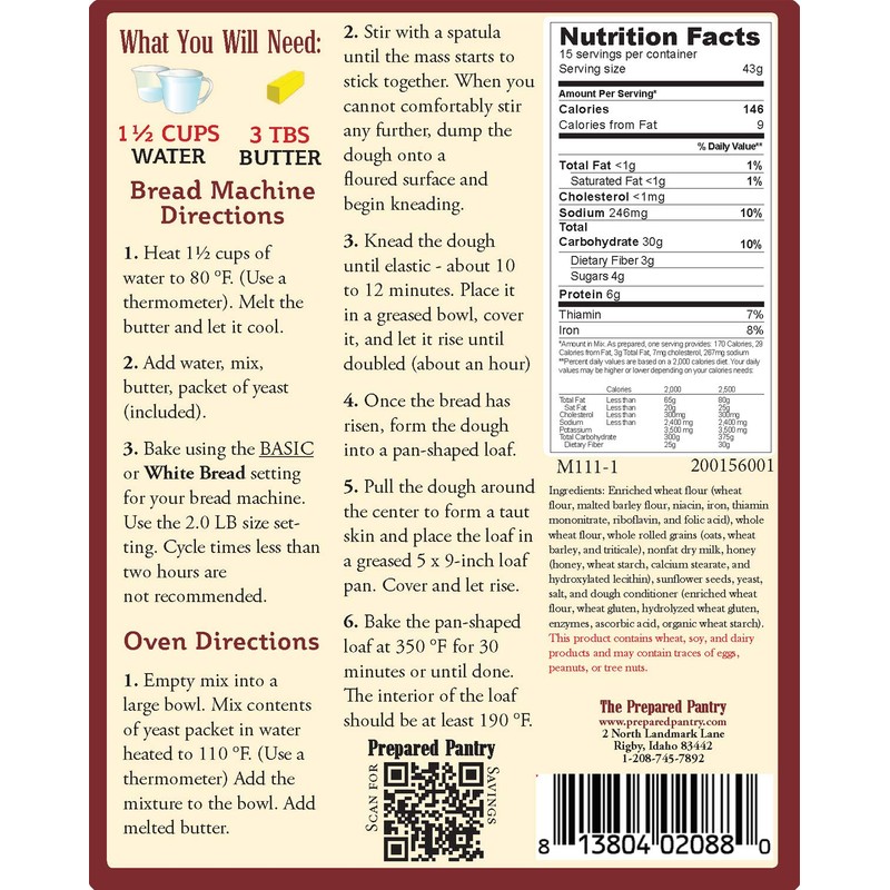 The Prepared Pantry Honey and Oat Bread Machine Mix, 22