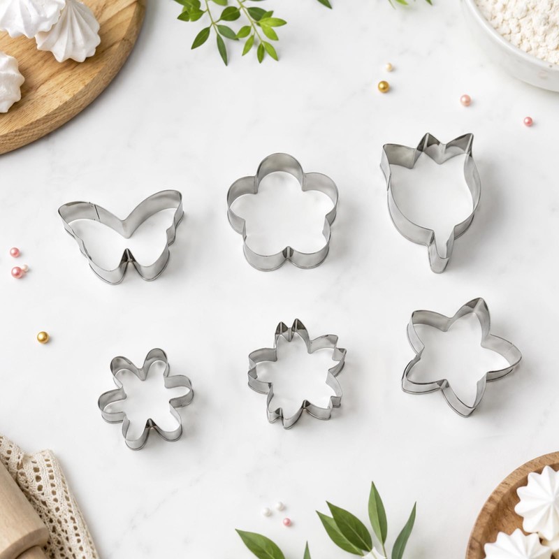 6PCS 3-Inch Flower & Butterfly Cookie Cutters, Stainless Steel
