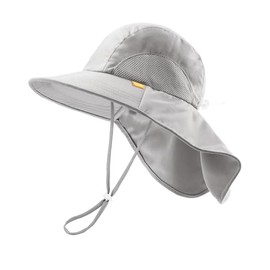FURTALK Toddler Kids Sun Hat with Neck Flap UPF 50+ UV Protection Wide Rigid Brim Boys Girls Beach Swimming Sun Hats, gray, 5 years