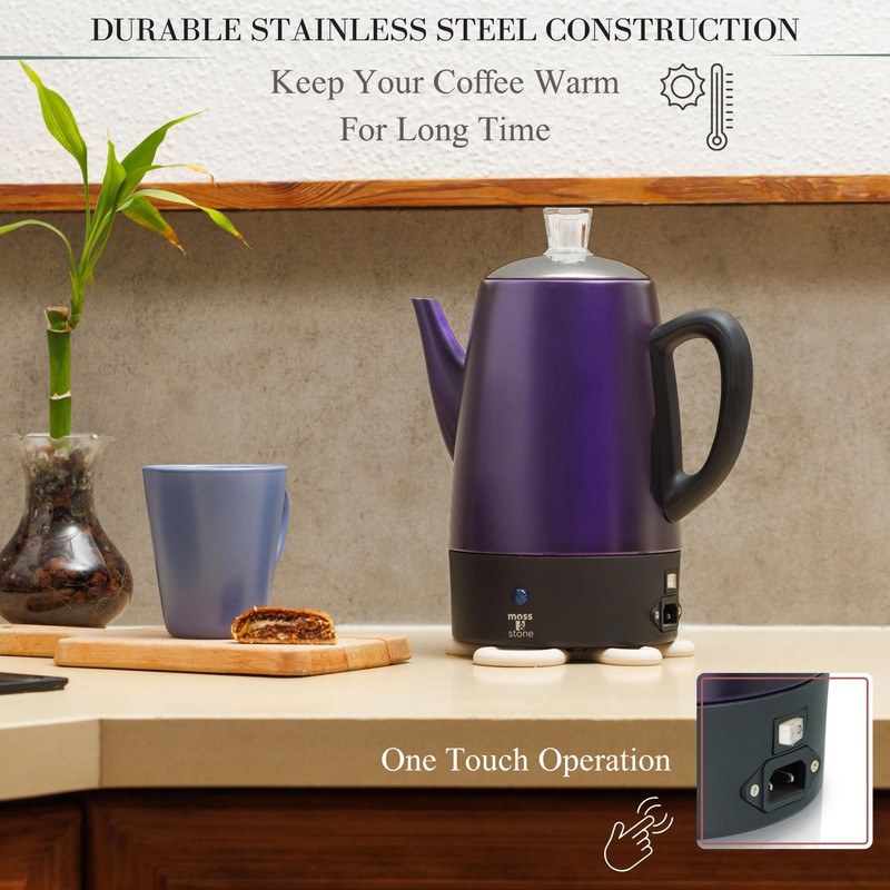 Moss & Stone 10 Cup Purpale Percolator Coffee Pot Electric,