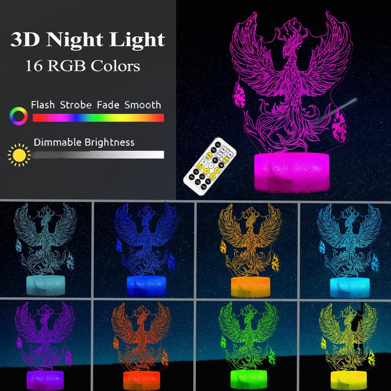 POSSHE Phoenix Night Light, Phoenix 3D Illusion Lamp, Phoenix Stuff