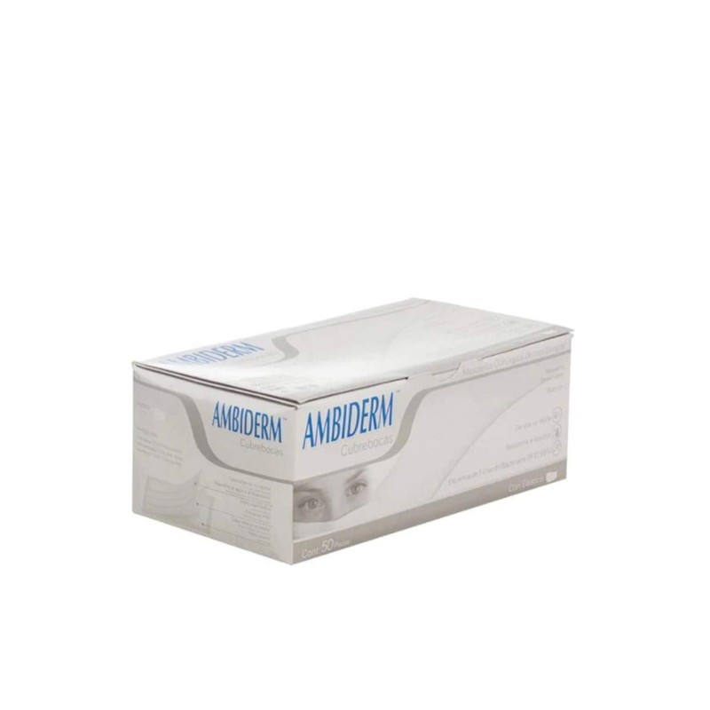 Ambiderm Cubrebocas 3 Capas Plisados Ajuste Nasal Colores (Blanco)