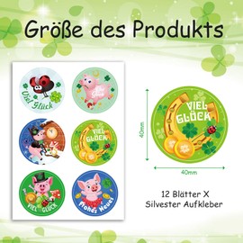 HOWAF 108 Stickers Lucky Charm New Year's Eve 2025, Good Luck Clover Lucky Charm Gift Labels Lucky Pig New Year's Eve Stickers for New Year's Eve Gift New Year's Eve Decoration New Year's Eve 2025