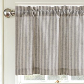 TOPICK Grey Striped Linen Blend Kitchen Curtains Valance for Living Room Bathroom Cupboard Bedroom 16 Inch Drop Pinstripe Cafe Curtains Light Filtering Small Window Drapes Rod Pocket 1 Panel