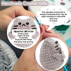 tGifGLonyi Positive Cat Crochet for Friend for Mom Grandma Dad Grandpa Daughter Son Stocking Stuffer Gifts, Emotional Coworker Sister Brother Support Gifts Small Birthday Gifts