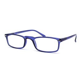 Mens Spring Hinge 90s Narrow Rectangle Plastic Powered Reading Glasses Blue +1.0