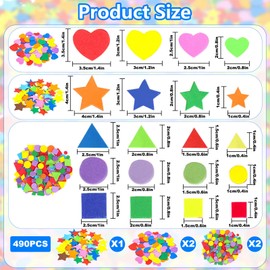 Liekadijiae 290 Stück Glitzer Schaumstoff Aufkleber, Bunte Sterne Herz Sticker, Bastelaufkleber, Selbstklebende Schaumstoff-Formen zum Basteln, Basteln Sticker für Kinder Scrapbooking Zubehör Kit