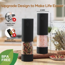 OPIIV 2 Pack Electric Salt and Pepper Grinder Set - USB Rechargeable Automatic Salt Pepper Mill Shaker with LED Light, Adjustable Coarseness, One Hand Operation