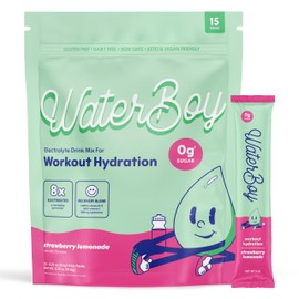Waterboy Waterboy Workout Hydration | 2,960mg Sugar Free Electrolyte Powder Packets | L-Glutamine + Vitamins | No Sugar, All Natural, Gluten Free | 15 Drink Stick Mixes (Strawberry Lemonade)