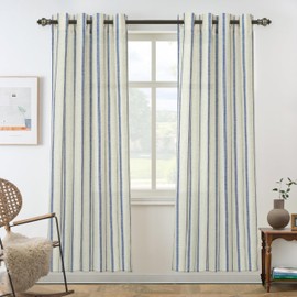 DriftAway Farmhouse Vertical Striped Linen Blend Textured Light Filtering Semi Sheer Curtains for Living Room Bedroom 72 Inches Long Drapes 2 Panels