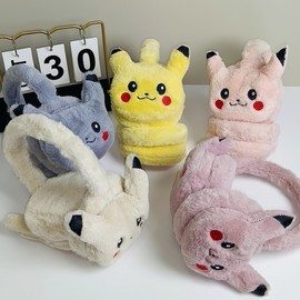New Cute Pikachu Plush Earmuffs - Thick & Warm Winter Cartoon Ear Warmers for Students One Size/Pikachu Pink 3ea