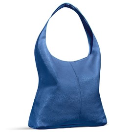 Italian Genuine Leather Hobo Bag for Women with Zipper | Slouchy Soft Unlined Real Cowhide Shoulder Handbag Large Tote Purse (Blue)