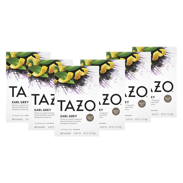 Tazo Black Tea Tea Bags For a Delicious Beverage Earl Grey High Caffeine Level 20 Tea Bags 6Ct