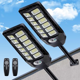 Kwinmyso Solar Flood Lights Outdoor,Solar Powered Street Light with Motion Sensor,IP66 Waterproof,6500K Dusk to Dawn Security Light with Remote for Yard, Garden,Patio-2 Packs