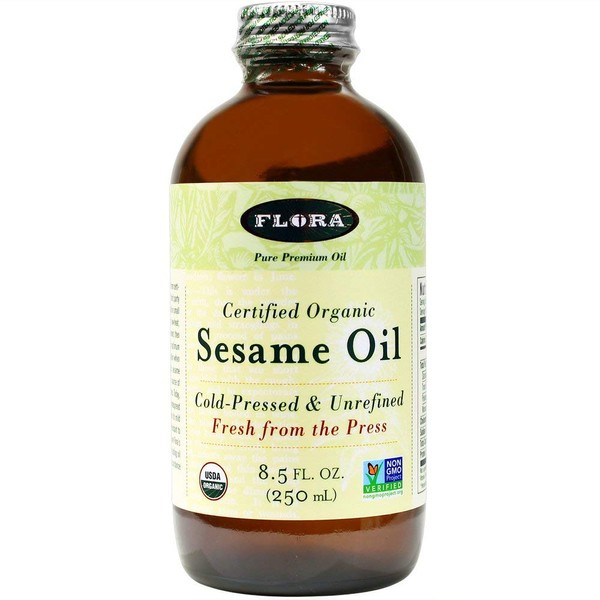 Organic Sesame Oil 8.5 Oz- 100% Pure Cold Pressed Artisan Oil - Non GMO & Kosher - by Flora