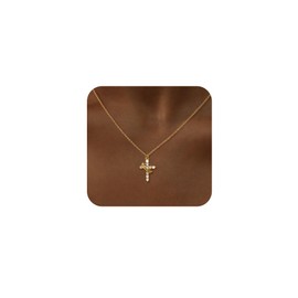 DEARMAY Gold Crown Cross Necklace for Women, Simple Dainty Diamond Necklace 14K Gold Cross Pendant Neckalces Aesthetic Gold Jewelry for Women Gift