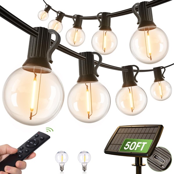 addlon 50FT Solar String Lights Outdoor Waterproof with Remote, G40