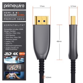 CSL - HDMI Cable 2.0 b Fibre Optic 30 m - 4k 60Hz with HDR - Optical HDMI Cable Fibre Optic - 3D - ARC - CEC - HDCP 2.2 - YUV 4 x 4 x 4 - HDMI Cable High Speed - Fibre Optic Cable - Aluminium