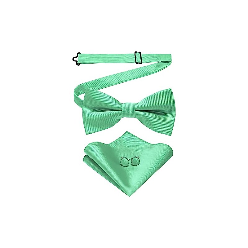 JEMYGINS Solid Bow Tie and Pocket Square with Cufflinks for