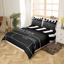 Vintage Cinema Ticket Bedding Set for Girls Boys Children Movie Theater Theme Comforter Cover Filmstrip Home Decorative Duvet Cover Room Decor Bedspread Cover Twin Size Bedding Collection 2Pcs