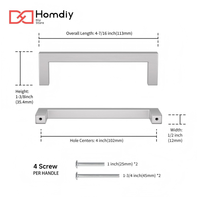 homdiy 30 Pack 4 Inch Brushed Nickel Cabinet Pulls Stainless