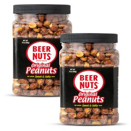 BEER NUTS Original Peanuts - Sweet & Salty Bar Nuts - Gluten Free, Kosher, Low Sodium Peanut Snacks Made In The USA (19oz Resealable Jar, Pack of 2)