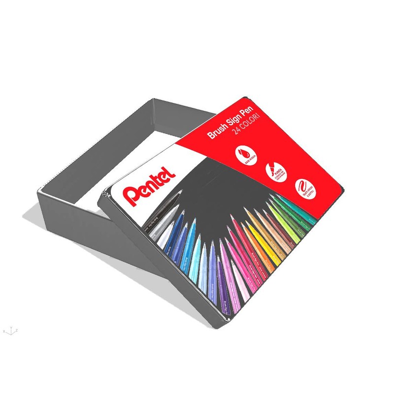 Pentel SES15C Brush Sign Pen Gift Box Metal with 24