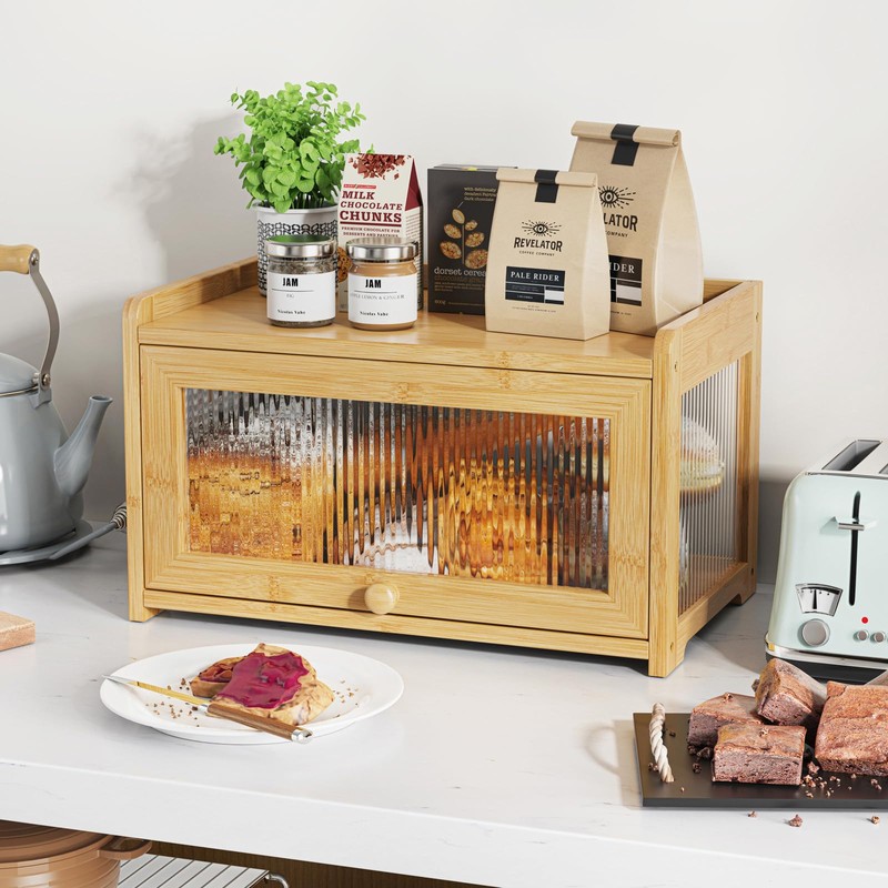 BAMBANG Extra Large Bamboo Bread Box for Kitchen Counter, Bread