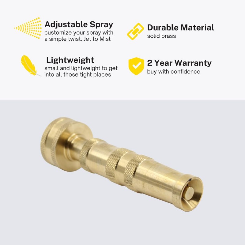 Heavy Duty, Solid Brass, 4" Adjustable Twist Water Nozzle